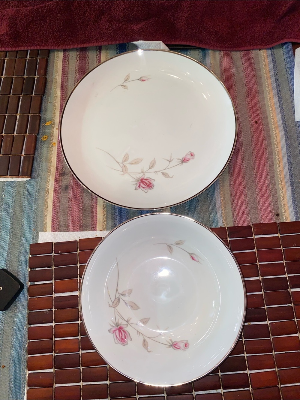 Vintage Seizan White Porcelain Dinner and Serving Bowls with Pink Rose Motif